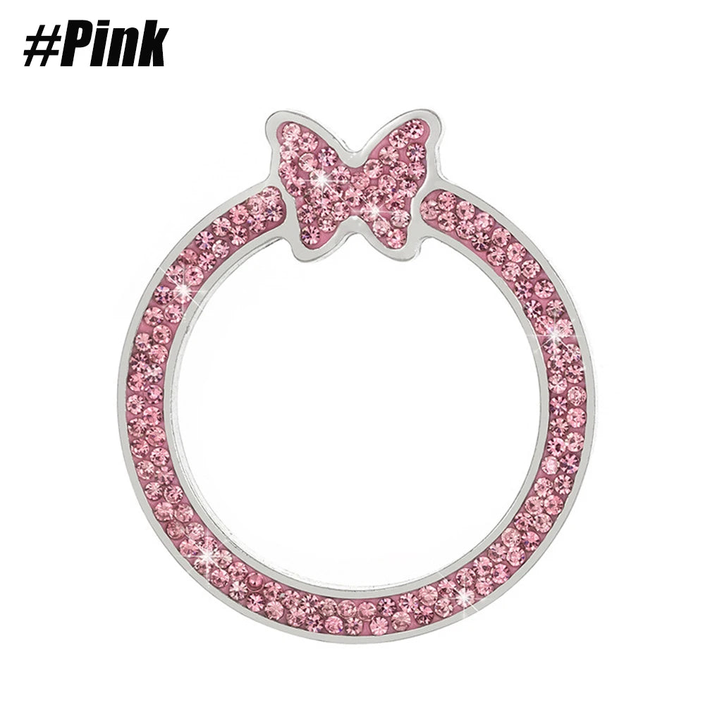 Tapa de perilla de ignición de cristal brillante rosa con forma de mariposa.
