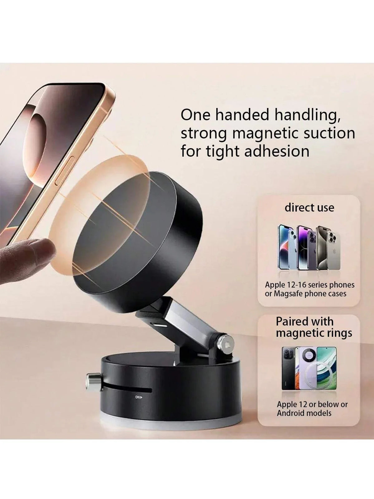 Support magnétique noir pour téléphone avec forte adhérence et fixation solide.