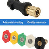 A set of multi-color car washing nozzle accessories in various plastic and metal colors.