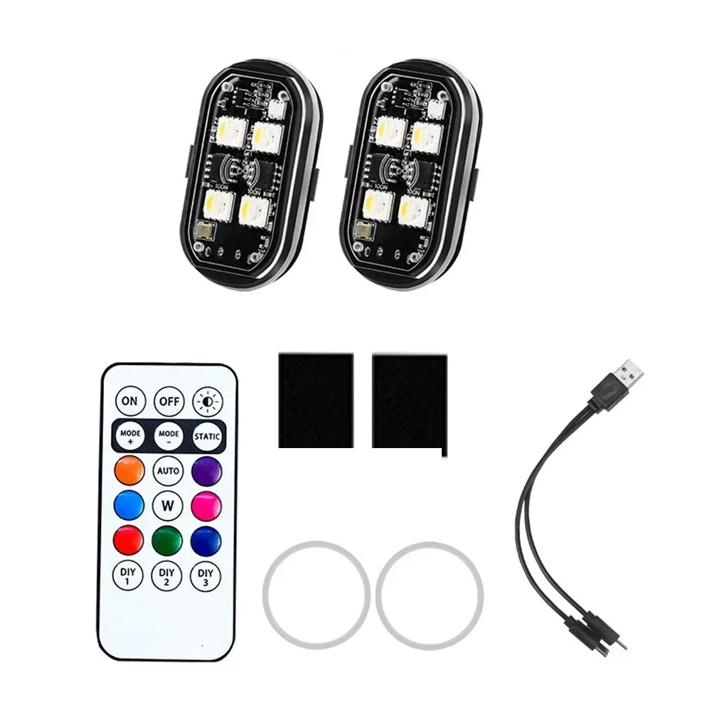 Set of multi-mode RGB strobe warning lights for vehicles and drones with remote control