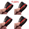 Four pairs of black and red carbon fiber car rain visors shown being held by a hand.