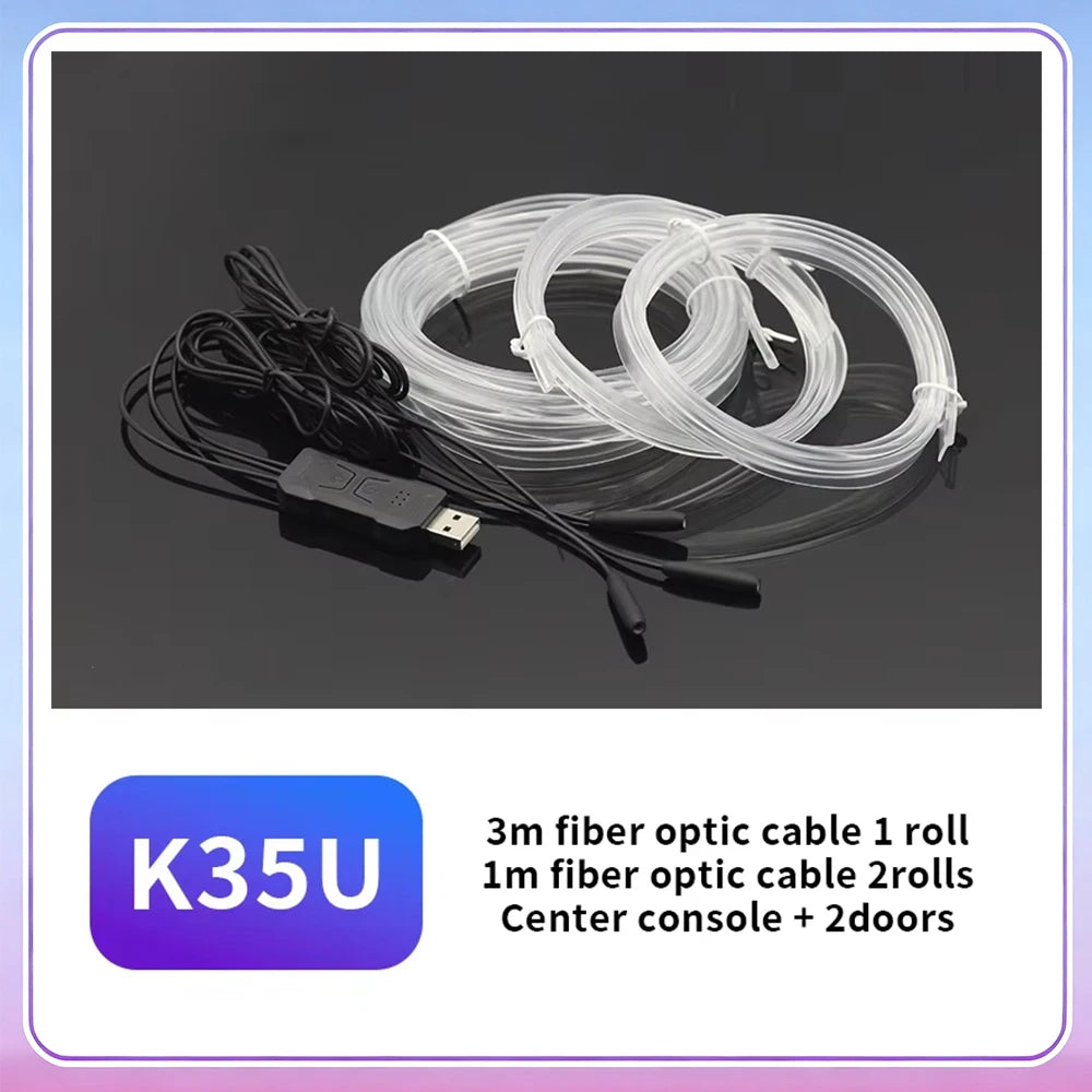 A roll of 3m fiber optic cable and a 1m fiber optic cable are shown for center console and doors.