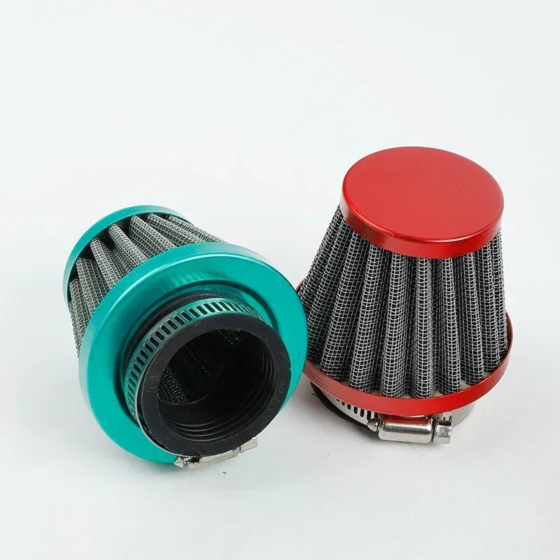 Ensemble de filtre à air universel pour moto avec boîtier bleu sarcelle et cap rouge.