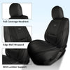 Fundas de cuero negro para asiento de coche con características como reposacabezas completo, ribete y soporte lumbar