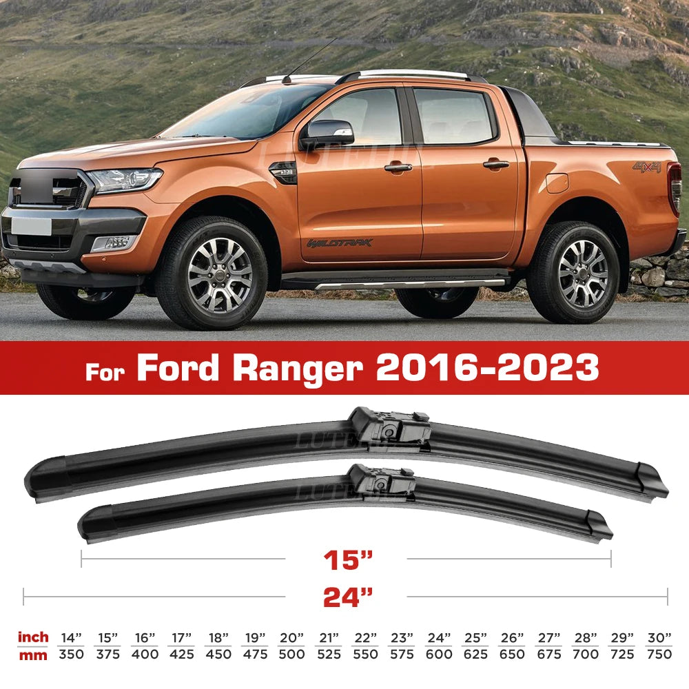 A set of black front wiper blades for a Ford Ranger truck.