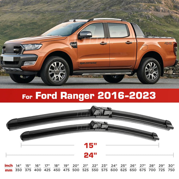 A set of black front wiper blades for a Ford Ranger truck.
