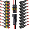 A set of durable 2-pin wire connectors in black, yellow, and red for automotive and marine use.
