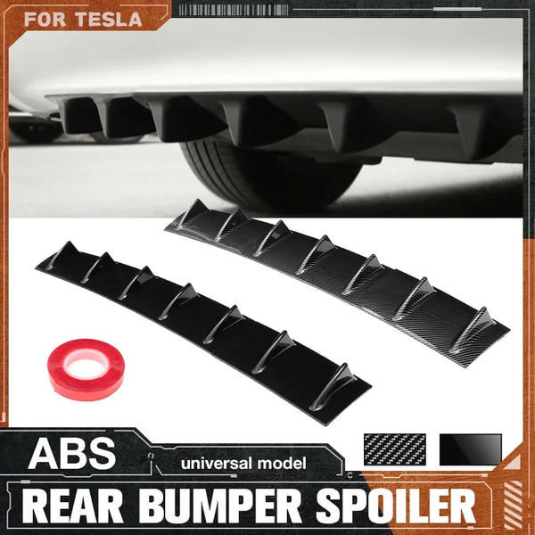 Gloss black ABS universal model rear bumper spoiler featuring three adjustable fins and a mounting ring.