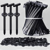 A collection of black nylon universal cable tie buckles, including individual ties and a bulk pile.