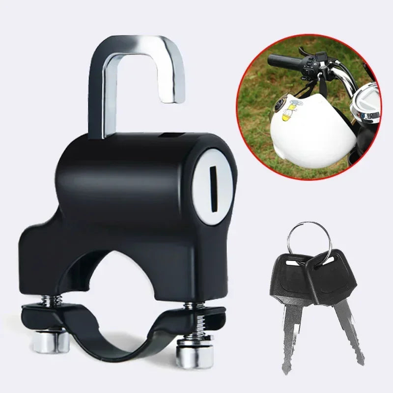 A heavy duty anti-theft helmet lock for motorcycles and bikes, black in color.