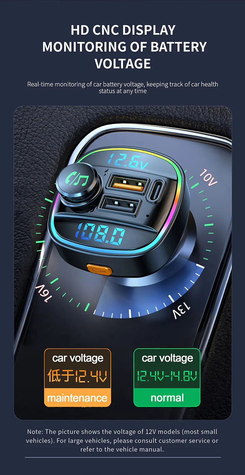 HD CNC-Display überwacht die Akkuspannung eines Autos, zeigt 108,0V und normale Funktion an.