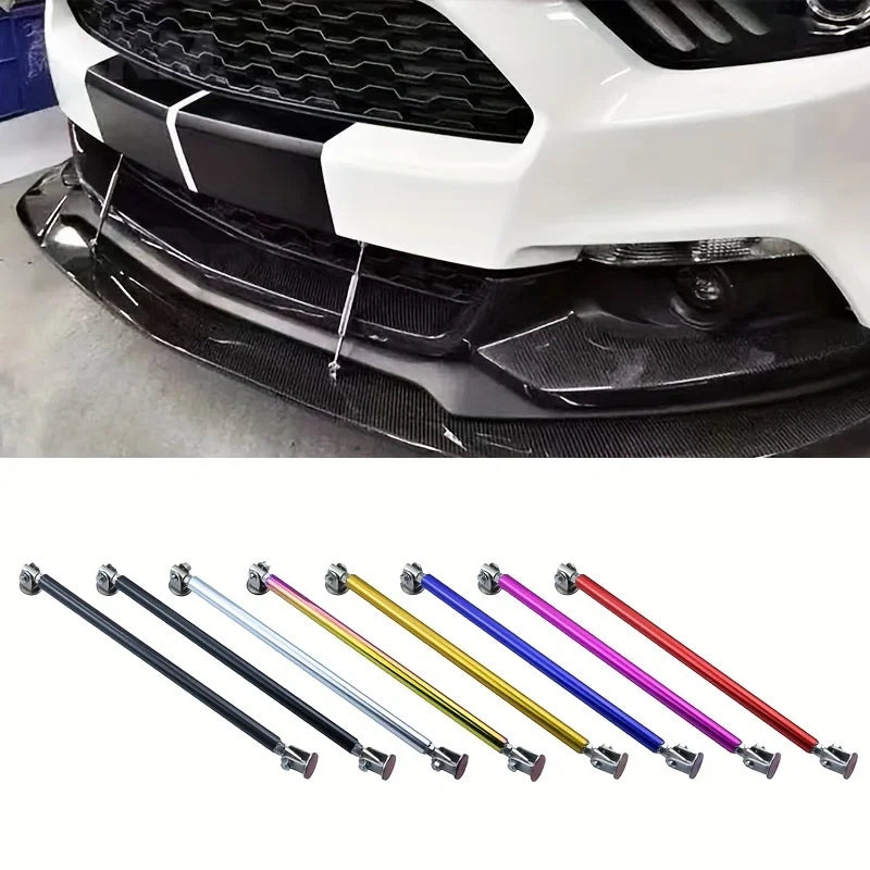 A set of adjustable metal front lip support rods in various colors and lengths.
