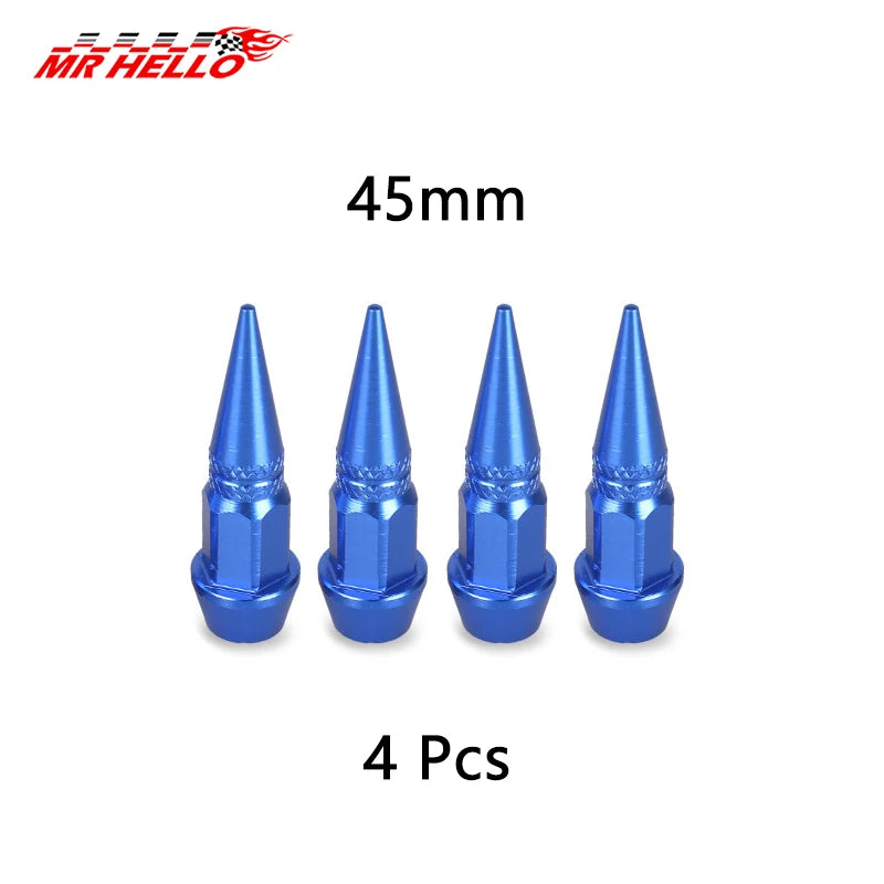 Quatre bouchons de tige de valve en aluminium bleus, 45 mm, pour pneus.