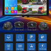 A display showing a 4CH truck monitor system with various camera views and control options.