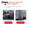 Comparison showing the before and after installation of an anti-scratch car door window trim cover.