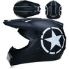 Black off-road safety helmet with a white star design shown in multiple views.