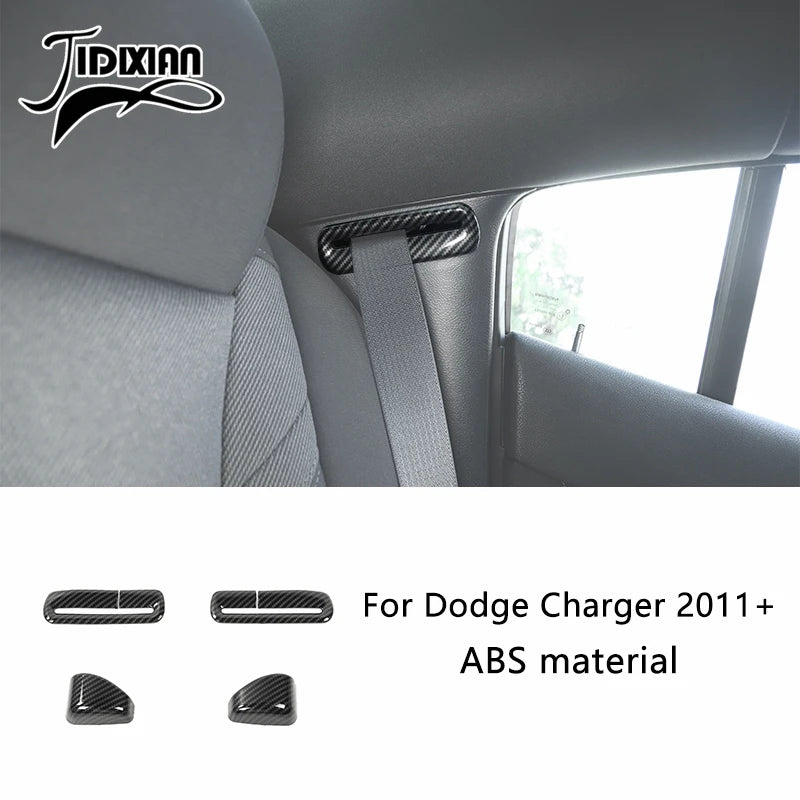 Carbon fiber interior trim pieces for a Dodge Charger featuring ABS material.