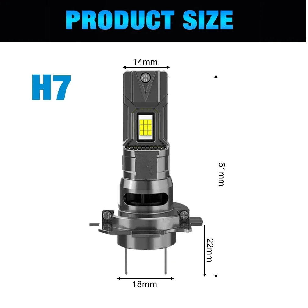 Side view of an H7 car headlight bulb with dimensions labeled.