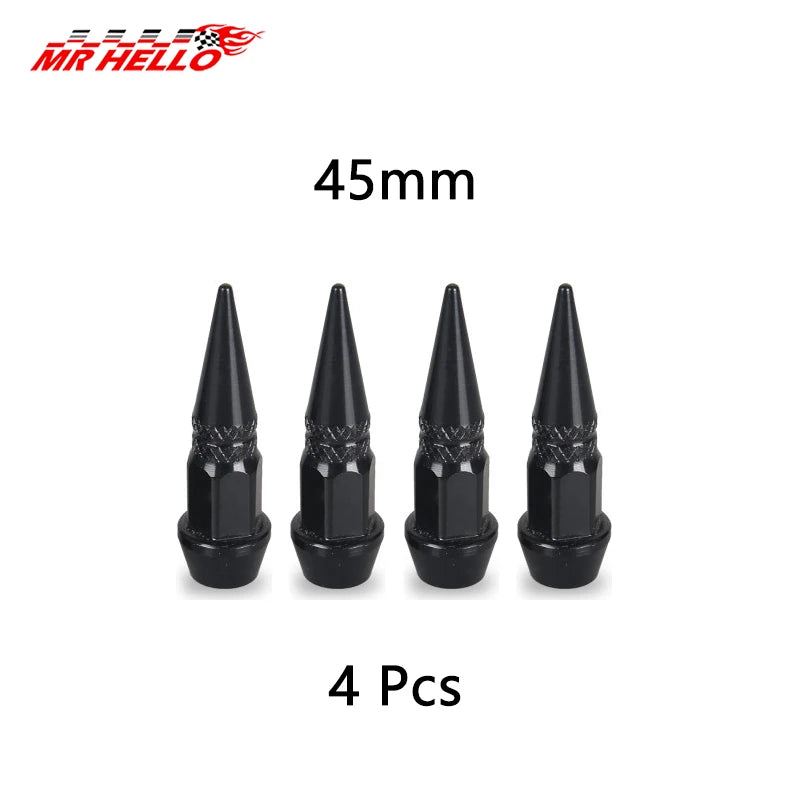 Quatre bouchons de tige de vanne en aluminium noir, 45 mm, pour pneus.