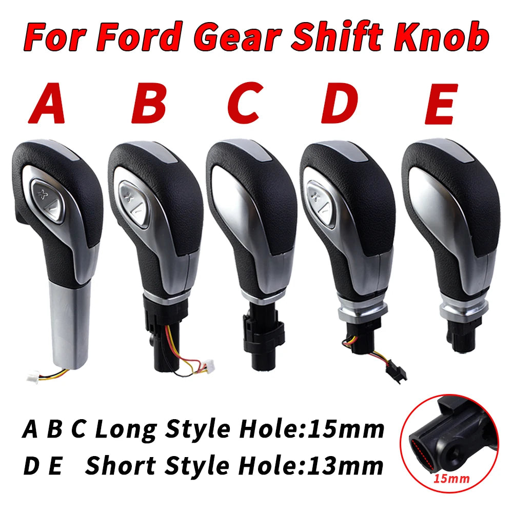 Ensemble de cinq leviers de vitesse pour modèles Ford A à E, montrant des trous longs et courts.