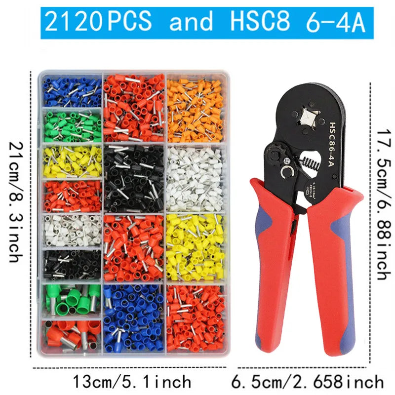 A set of 2120 PCS and HSC8 6-4A tube crimping terminals in various colors and sizes.