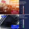 Vorher-Nachher-Vergleich einer faltbaren Auto-Windschutzscheiben-Sonnenschutzfolie, die das Interieur vor Hitze schützt