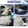 Double-ended pressure washer foam cannon adapter showing two different spray patterns on a car surface.