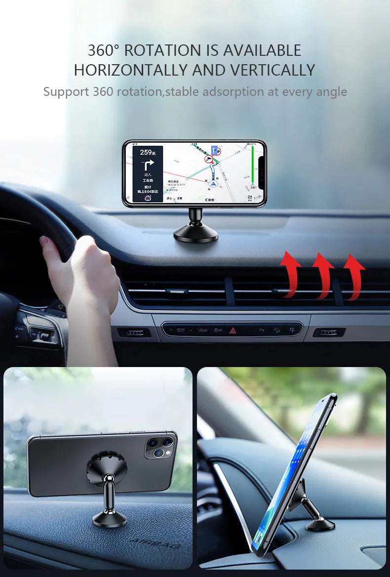 Support magnétique pour téléphone, monté dans voiture et sur bureau, avec rotation à 360 degrés.