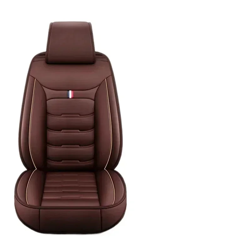 A brown PU leather car seat cover for an SUV or car interior, shown from the back.