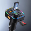 A black U disk/TF card device with a digital display and controls is shown, featuring wireless calling and music playback cap