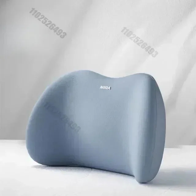 A light blue ergonomic memory foam neck and lumbar pillow set shown from the side.