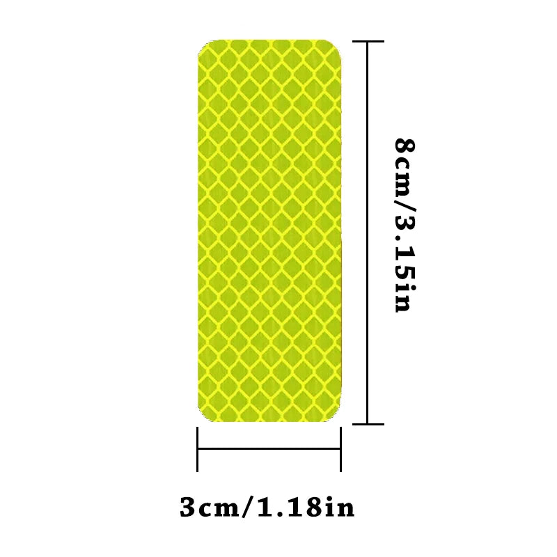 A vertical yellow high-visibility reflective safety strip measuring 8cm by 3.15in.