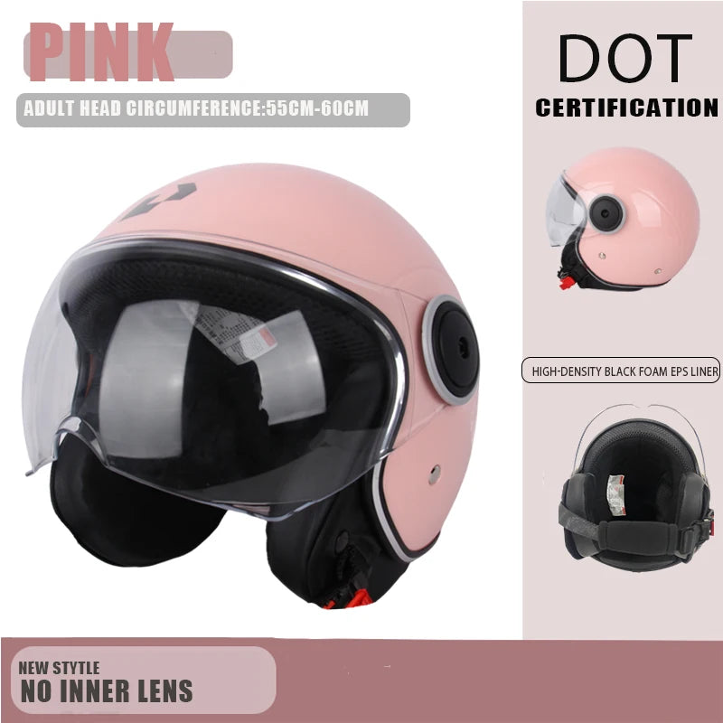Pink DOT-zertifiziertes Offenface-Motorradhelm mit klarem Visier und schwarzer Schaumstoffpolsterung