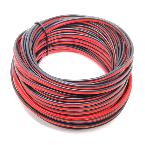 A coil of red and black insulated electrical extension wire with a copper core.