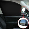 Magnetic car window sunshades installed on a vehicle interior, showing the shade covering the window and a view of the exteri