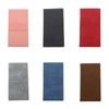 A set of four PU leather document organizers in shades of pink, gray, blue, and red.