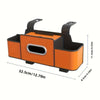 Orange and black multifunctional car back seat organizer with a cup holder.