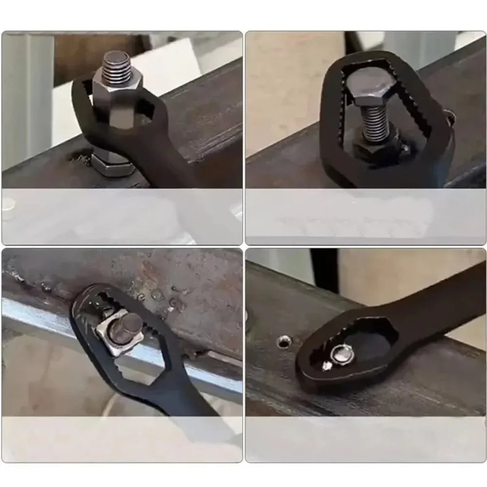Close-up images showing the components of a universal adjustable Torx wrench set for tightening and loosening fasteners.
