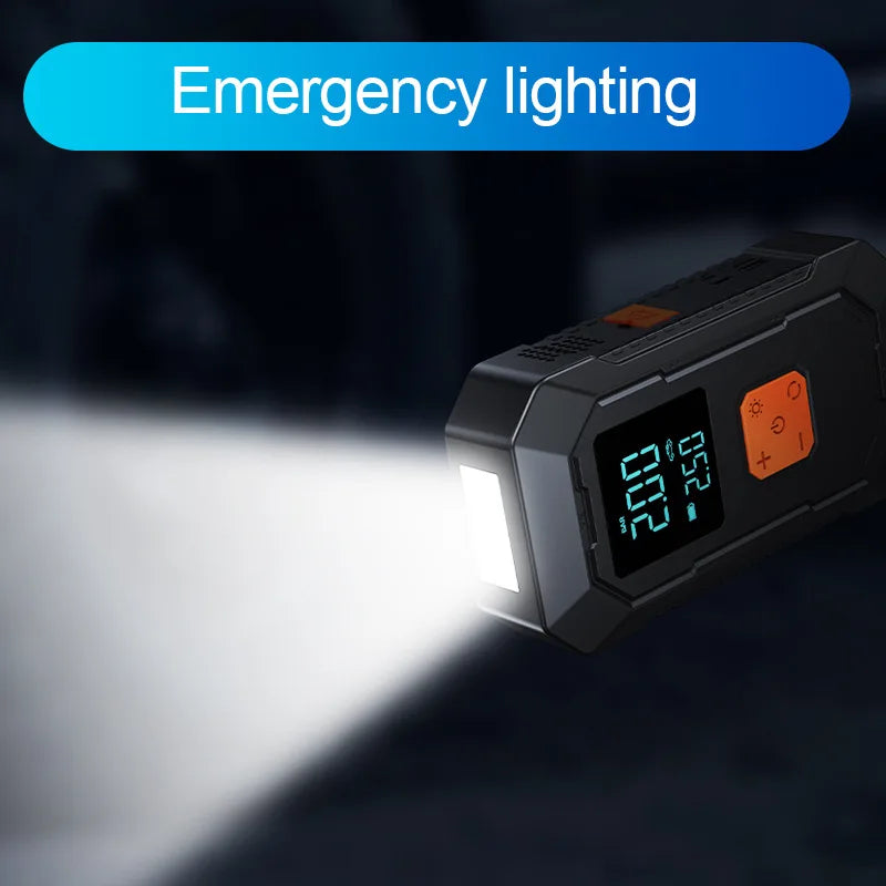 A portable car emergency lighting device with a digital display illuminating a bright beam.