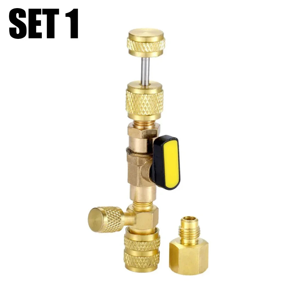Kit de herramientas para quitar el núcleo de válvula HVAC de doble tamaño con componentes de latón y negro
