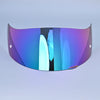 A motorcycle helmet visor with a gradient tint featuring blue and purple hues.
