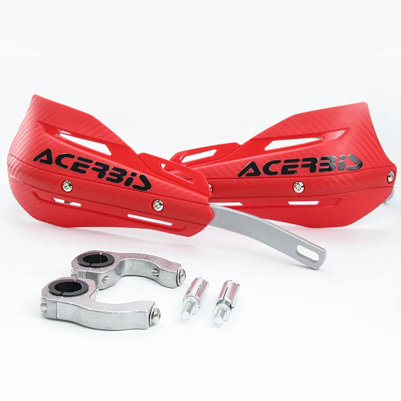 Red Acerbis motorcycle handguard protector and mounting hardware components