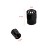 A set of black anodized tire valve caps shown with dimensions, including a 1cm height and 0.9cm diameter.