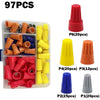 A set of 97 insulated wire connectors and nuts in various colors including red, orange, yellow, blue, and gray.