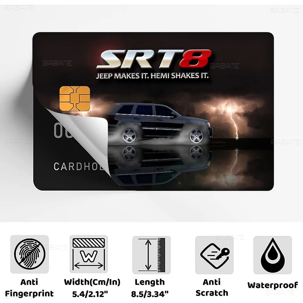 A black card sticker film for the SRT Hellcat Demon Dodge featuring a stylized logo and text.