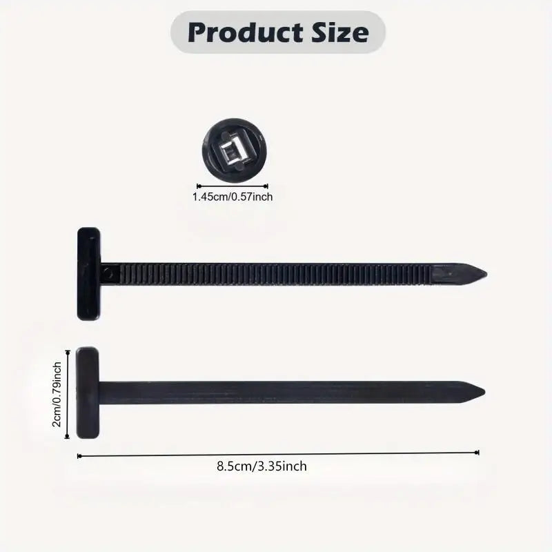 A black nylon universal cable tie buckle with a flat, elongated design.