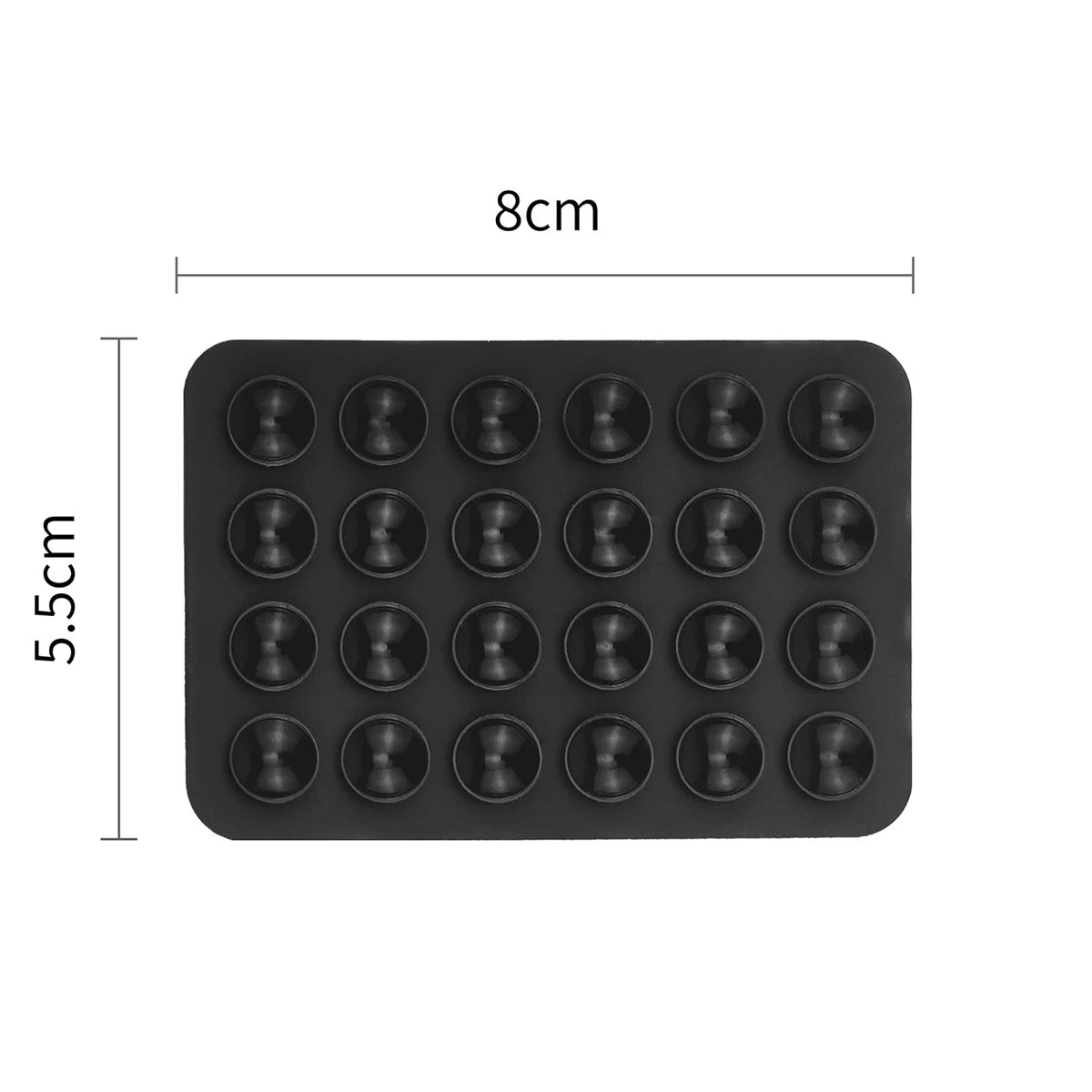 Schwarze Silikon-Saugnapf-Handyhalterung mit 36 runden Halterungen, 8x5,5 cm.