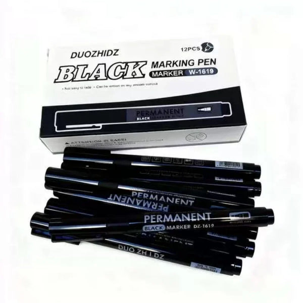 A box of DUOZHIDZ Black Marker permanent black and white paint markers for art and craft.
