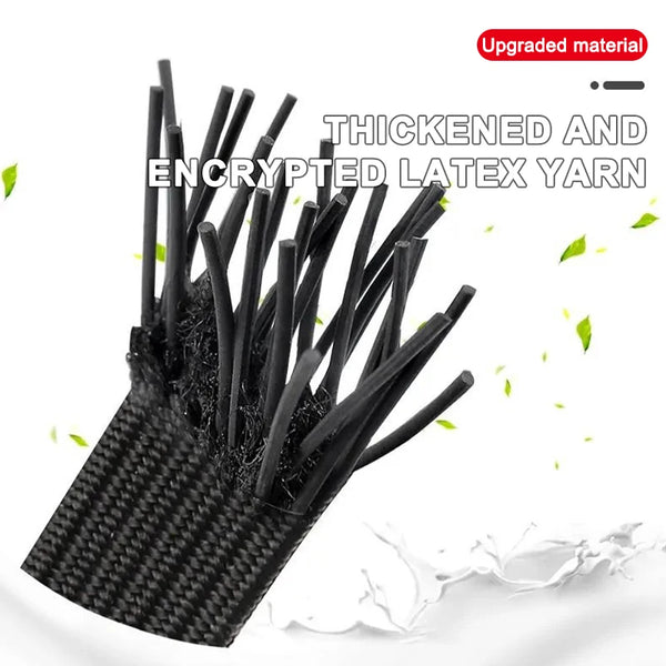 A bundle of thickened and encrypted latex yarn in a black mesh container for use in heavy duty motorcycle seat strap kits