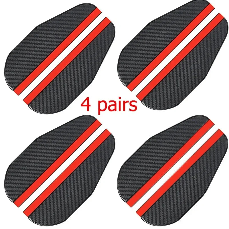 Four pairs of black carbon fiber car rain visors designed for a rearview mirror.